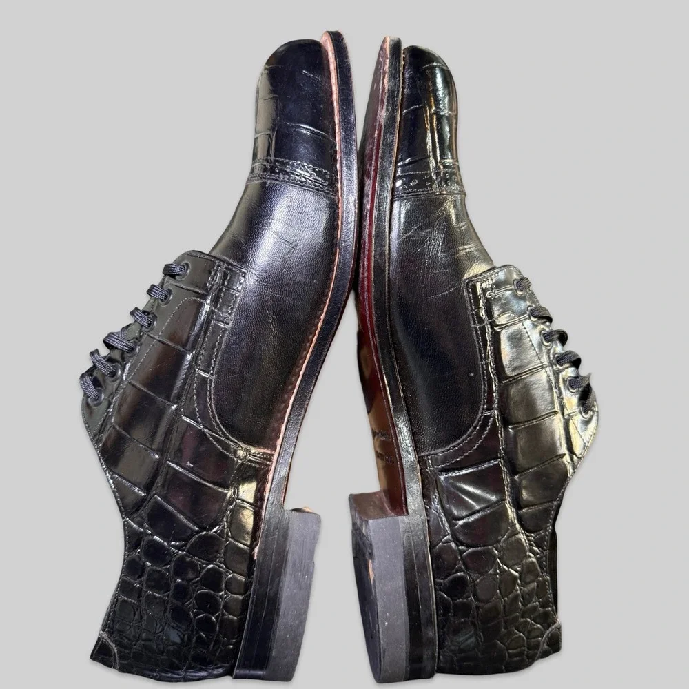 Stacy Adams Oxford Shoes Mens Size 9 D Black Excellent Croc Embossed Cap Toe